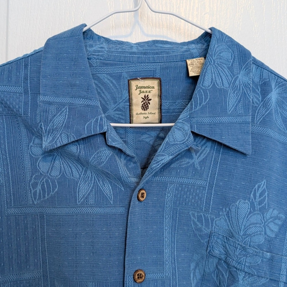 Jamaica Jaxx Mens XXL Blue Silk Jacquard Tropical Pineapple Camp Shirt XXL/EEG